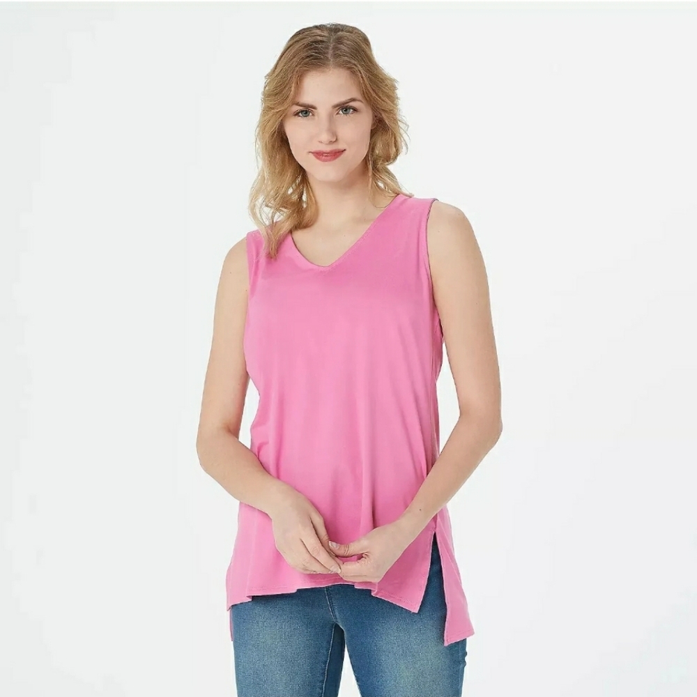 Nwt Elizabeth & Clarke Pink V-Neck Knit Tank Top With Staintech Womens Small